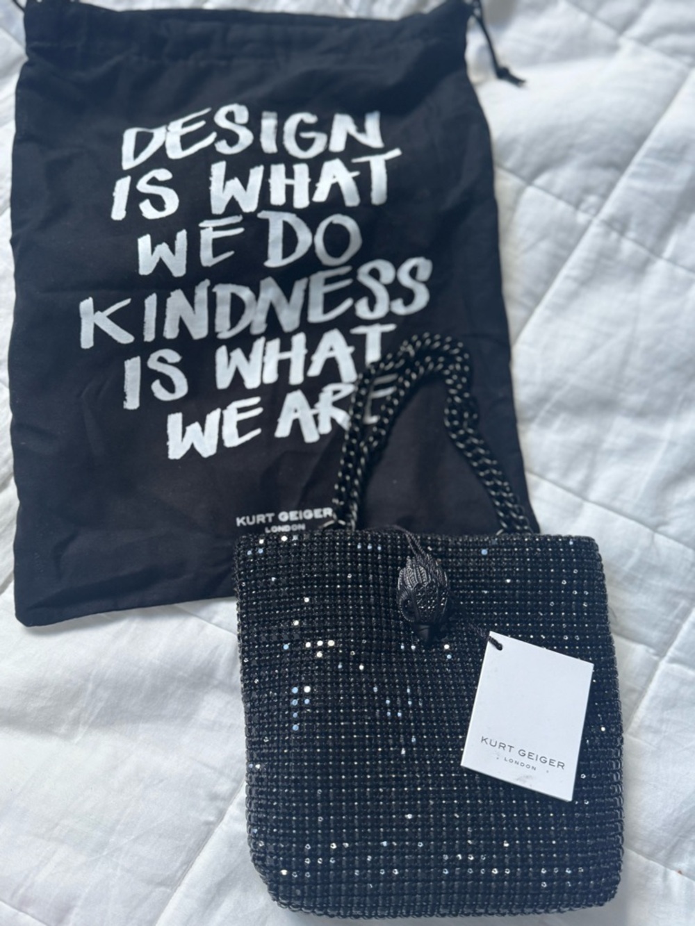 Kurt Geiger Black Beaded Top-Handle Chain Bag NWT